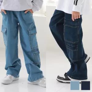 주니어클라쓰 와이드포켓스판청바지 주니어의류 초등학생 옷 데님 와이드 팬츠 밴딩 여아 남아