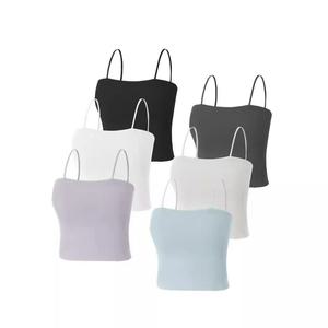탱크탑 나시 튜브탑 민 빅사이즈 여성 여자 아이스 실크 탱크 탑 가슴 패드 포함 스틸 링 없음 겉옷 브래지