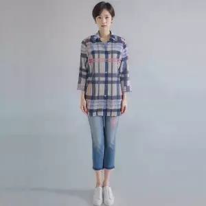 [롯데백화점]모라도 24년 봄 여름 중년 여성 체크 깔깔이 스탠 블라우스RNM8BL496F-CC