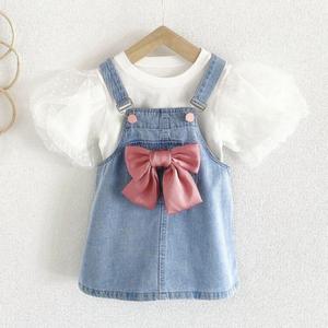 여아 여름 핑크 리본 청치마 세트