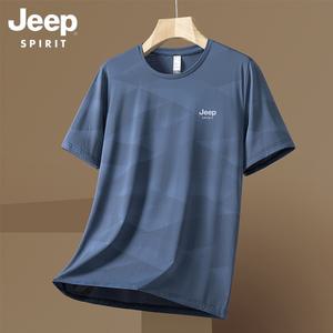 JEEP SPIRIT 남성용 라운드넥 아이스실크 티셔츠 드라이핏 기능성 쿨 반팔