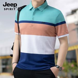 JEEP SPIRIT 여름 남자카라티 비즈니스 줄무늬 댄디룩 반팔 티셔츠