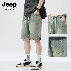 JEEP SPIRIT 여름 얇은 데님 반바지 남성 느슨한 트렌디 캐주얼 5부 바지