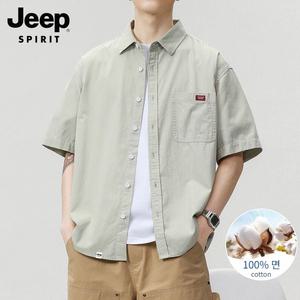 JEEP SPIRIT 포켓 반팔 셔츠 남성 여름 루즈 순면 카고 반팔 남방