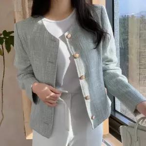 제스트 노카라 트위드 자켓 봄 여성 봄자켓 하객룩 데일리룩 단정룩 출근룩