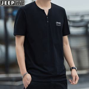 JEEP SPIRIT 남성 순면 반팔 티셔츠 여름 캐주얼 통기성 얇은 V넥 티셔츠