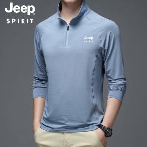 JEEP SPIRIT 가을 남성 골프 상의 카라 티셔츠 남자 긴팔 반집업티