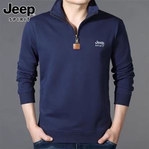 JEEP SPIRIT 봄 가을 남성 스웨트셔츠 긴팔 상의 지퍼 풀오버 티셔츠