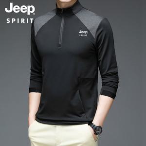 JEEP SPIRIT 남자 맨투맨 티셔츠 남성 가을 캐주얼 하프 집업 긴팔 티셔츠