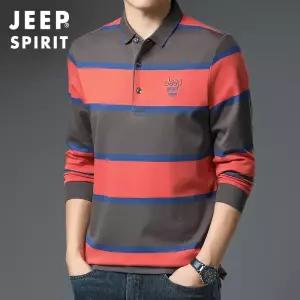 JEEP SPIRIT 남성용 폴로 셔츠 봄 가을 스트라이프 캐주얼 긴팔 티셔츠