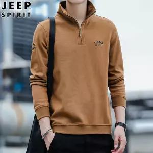JEEP SPIRIT 가을 긴팔 티셔츠 남성 캐주얼 루즈 지퍼 스탠드업 티셔츠