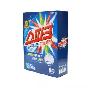 종이박스 스파크가루세제 대용량분말세탁세제 5kg 일반 찬물전용
