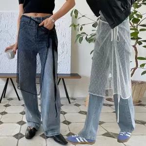 여성 시스루 플라워 망사 레이어드 랩스커트 레이스 랩치마 y2k 유니크 -WSK0055- 봄 가을