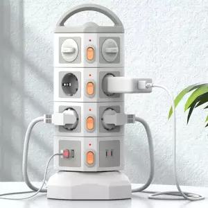 4000W고용량 10구 USB 멀티탭 과부하차단 SAFETY 타워형 안전 멀티콘센트 2M