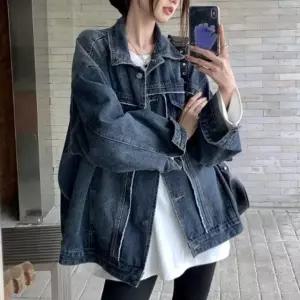 여성 재킷 루즈 오버핏 진청 데님 데일리 청자켓 (WFJWZRU)