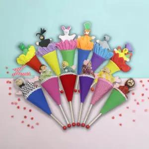 캐스B 막대인형 2종세트 가족 동물 꼬깔콘 인형 까꿍놀이 역할놀이 구연동화 (12p)