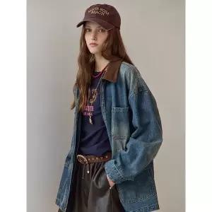 [하프클럽/]코듀로이 카라 워싱 데님 워크 자켓