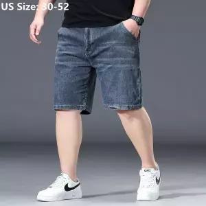 빅사이즈 남자 남성 반바지 루즈 하프 데님 바지 여름 스트레치 플러스 사이즈 150KG 46 48 50 52 탄성 하