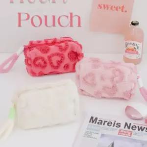 여성 뽀글이 하트 화장품 메이크업 다용도 파우치