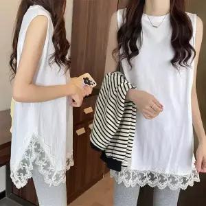 빅사이즈 레이스 밑단 레이어드 롱나시