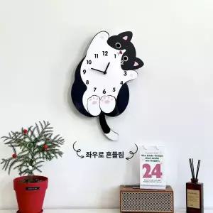 일본 고양이 벽시계 꼬리 킷캣클락 선물 벽걸이 캐릭터 귀여운 거실 고양이(30x25cm)