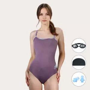 [4종세트] 베이직엘르 여성 삼각 더블 X백 로고 실내수영복 BEF-Z104P