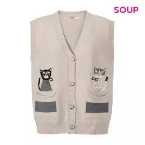 [롯데백화점]SOUP 포켓 고양이 V넥 니트 베스트 S61VE09