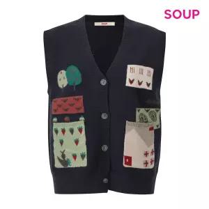 [롯데백화점]SOUP 판타지 자수 포켓 니트 베스트 S61VE10