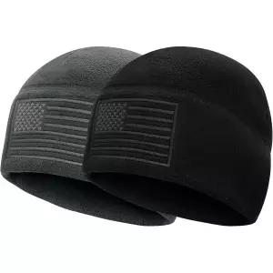 플리스 소재의 챙 넓은 모자, 미국 국기 디자인의 비니, 겨울철 따뜻한 미군 전술 비니 모자 2개 세트