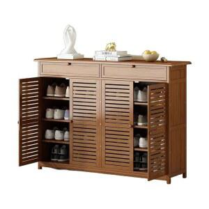 현관 원목 고동색 다층 수납장 우드 신발장 엔틱