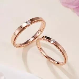 [비앤비골드] 18K 밀그레인 프롱 큐빅 커플링 반지 세트 RCS41069