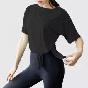 요가 상의 트임 반팔 커퍼업 티셔츠 묶는 옷 스판원단 요가복 사이드 트임 언발란스티