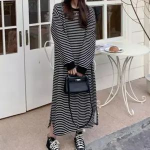 스트라이프 기모 안감 도톰 원피스 넉넉한핏 밑단트임 아나운서원피스 여성원피스