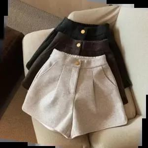 하이웨스트 키밍 모직 A라인 반바지 뒤밴딩 여성 숏팬츠 패션