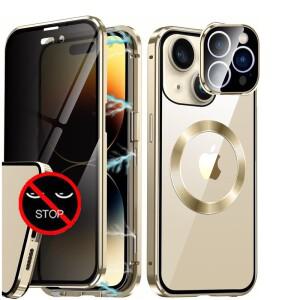 아이폰 호환 16e 15 14 13 Pro Max용 프라이버시 케이스, 맥세이프 메탈 범퍼 스크린 보호필름  카메라 렌