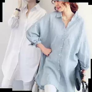 뒷라인 포인트 여성 베이직 스타일 예쁜 롱 셔츠