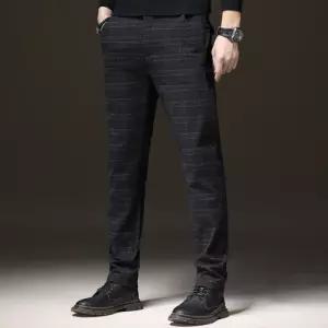 남성 베이직 허리 밴딩 슬랙스 체크 패턴 일자 팬츠