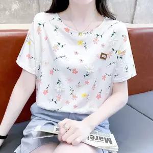 핑크 입체 화이트 플라워 루즈핏 여성 반팔 티셔츠