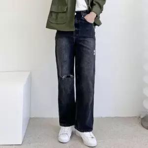 남자 빅사이즈 캐주얼 와이드 레그 찢청 데님 팬츠