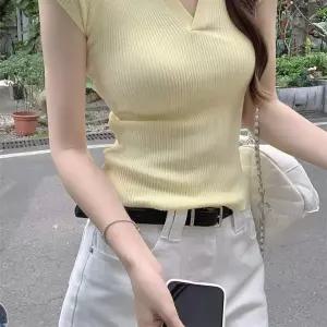 여름 RV09QD72 데일리룩 카라 민소매 니트 RNR-0086