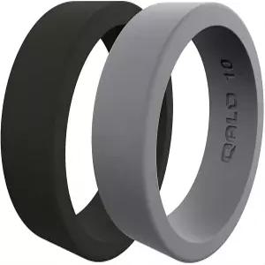 QALO 남성용 실리콘 웨딩 밴드 8mm x 2mm 클래식 스텝 엣지 링 통기성 편안 핏 고무 내구성 있는 약혼 반지