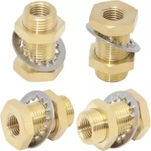 CheMuii 4개 1/4 벌크헤드 황동 파이프 피팅 앵커 커플링 탱크 1/4인치 프레임 호스 커넥터