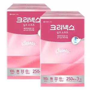 크리넥스 실크소프트 미용티슈 각티슈 250매 x3입x2팩