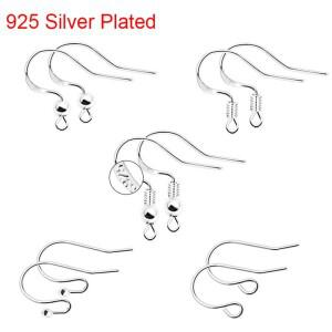 50pcs 925 스털링 실버 도금 귀걸이 후크 저자 극성 안티 알레르기 귀걸이 Clasps Diy 쥬얼리 만들기 용품