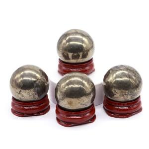 천연 철 파이라이트 구체 석영 크리스탈 매직 볼 레이키 락 보석 수집품 베이스 마사지 글로브 포함 30mm