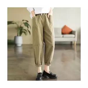 바지 팬츠 면 봄 가을 여성 배기 핏 패치 밴딩 와일드 빅사이즈 BE1