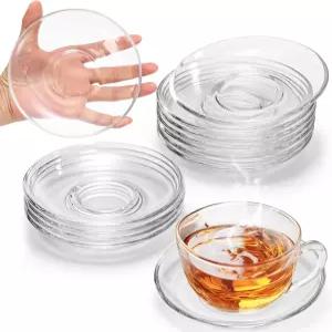 WUWEOT 12팩 작은 유리 접시 5.2인치 투명 원형 커피 티 미니 디저트 애피타이저 찻잔용 테이블탑 코스터