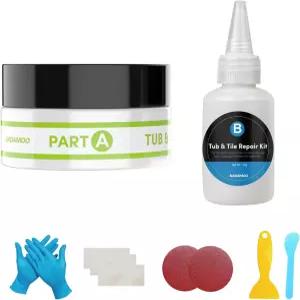 나다무 욕조 및 타일 수리 키트 섬유 유리 도자기 세라믹 아크릴 스톤용 흰색 샤워 크랙 칩 스크랩 구멍