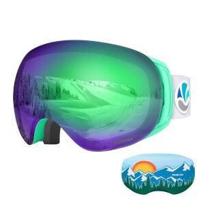 반로라 스키 고글, 스노보드 고글 - 프레임리스 교체 렌즈, 김서림 방지 및 100% 자외선 차단, 남녀용
