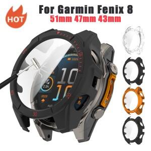 [호환품]Garmin Fenix 8 51 47 43M 호환m 화면 보호기 용 PC 케이스 + 유리 커버 풀 커버리지